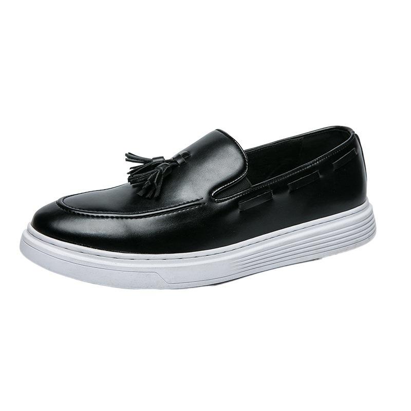 One-pedal loafers leather shoes men's spring lazy soft surface fringed beanie shoes driving shoes kitchen leathershoes