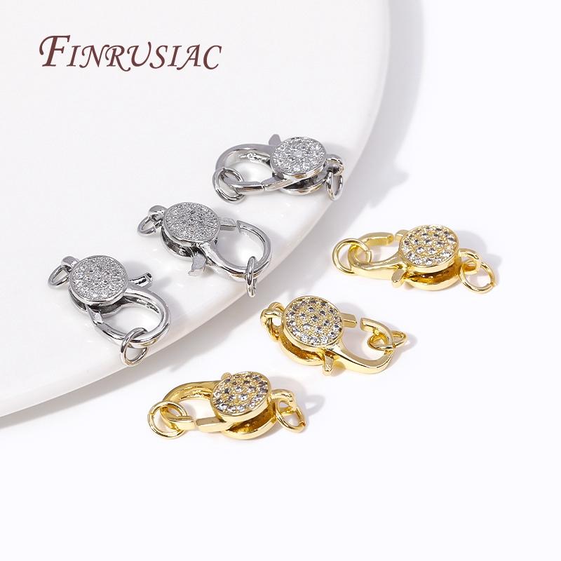 Fermoirs mousqueton en laiton plaqué or 18 carats Cœur/Ronds avec Anneau Ouvert, Fermoirs Incrustés de Zircon pour Bracelets Connecteurs Fermoirs Bijoux DIY
