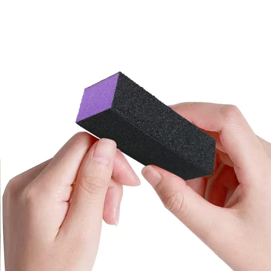 2pcs Buffer Block Sponge Sandpaper Nail File 60/80 Grit 3-Sided Manicure Tools (Purple & Black)