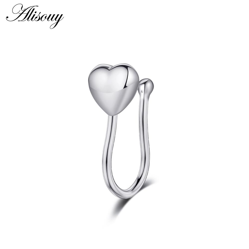 Alisouy 1pc Zirconia Fake Piercing Clip Nose Ring Body Jewelry for Women Ear Cuffs Heart Cross Star Leaf Flowers Clip Nose Rings