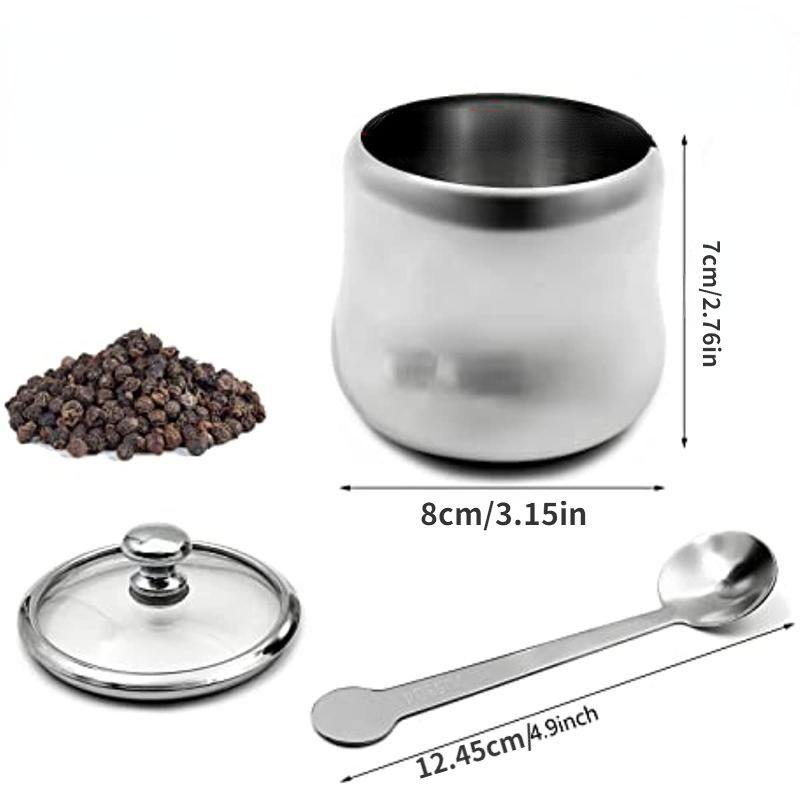 300ml Stainless Steel Sugar Bowl with Lid and Spoon 10 OZ Coffee Seasoning Jar Condiment Pot Spice Container Canister Cruet with Lid and Spoon