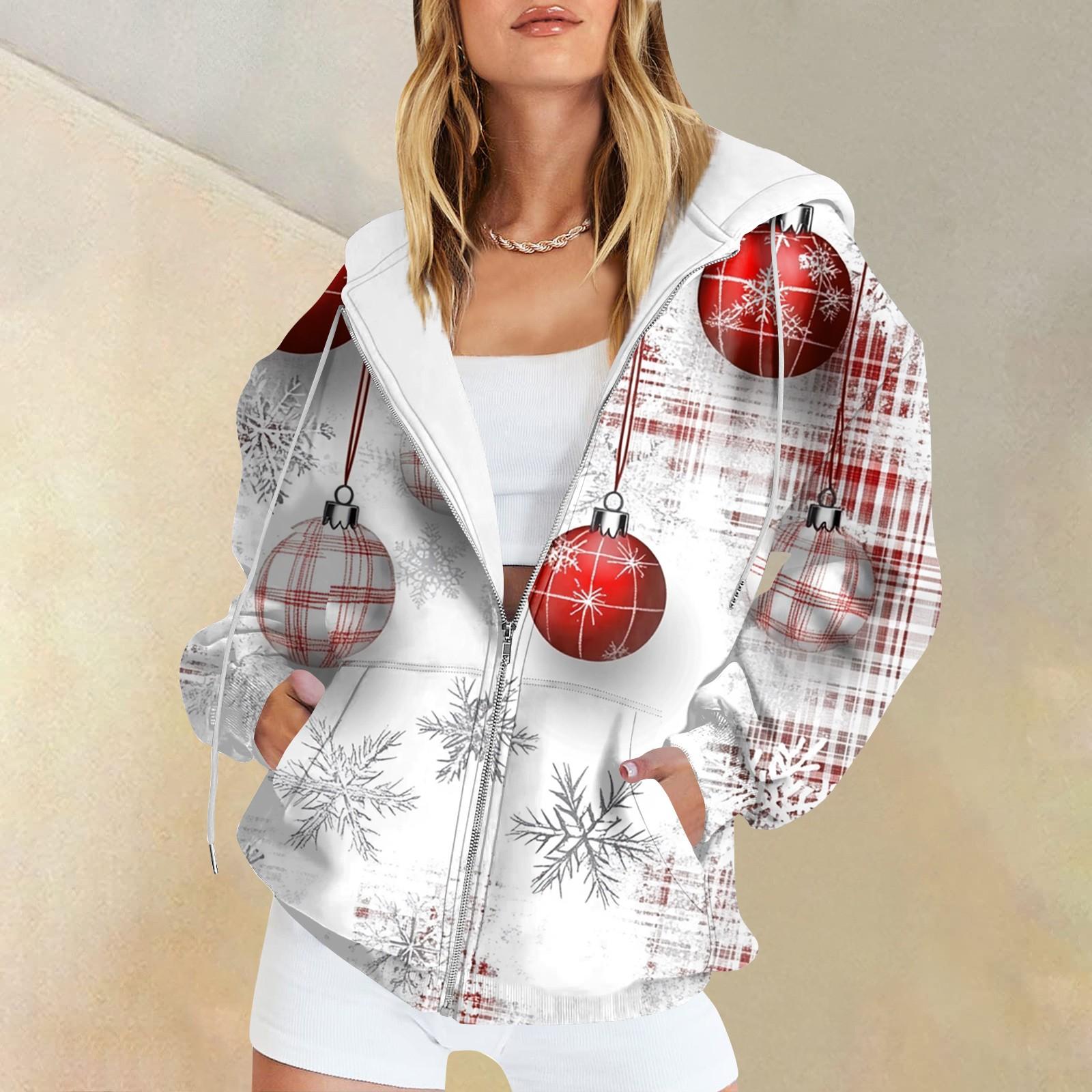 

Женская длинная куртка-кардиган с рождественским принтом и карманами на молнии с капюшоном M киноварь