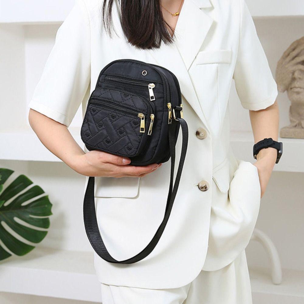 Five-layer Zipper Crossbody Bag Nylon Small Phone Bag Trendy Shoulder Bag  Cosmetic Bag
