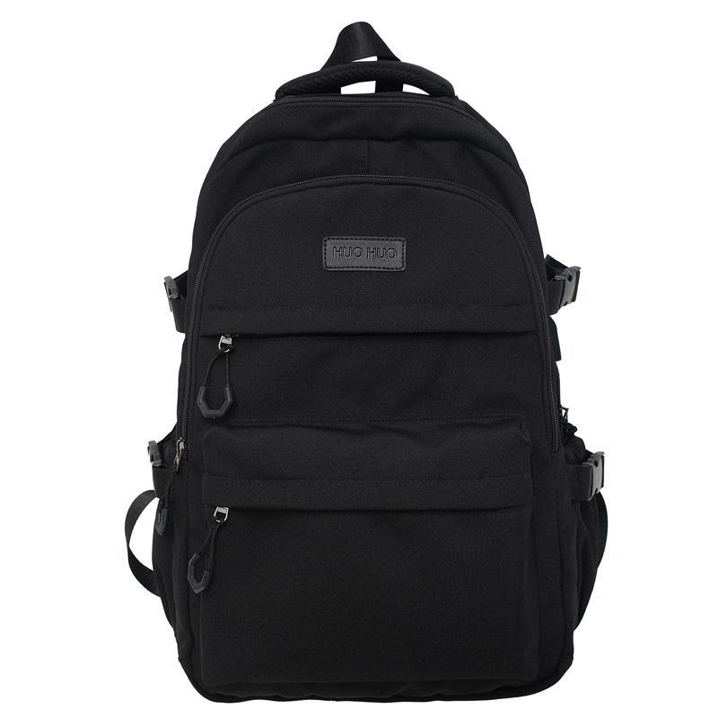 Large Capacity Solid Color Backpack for High School Students, Simple Black Travel Backpack for Middle School Students