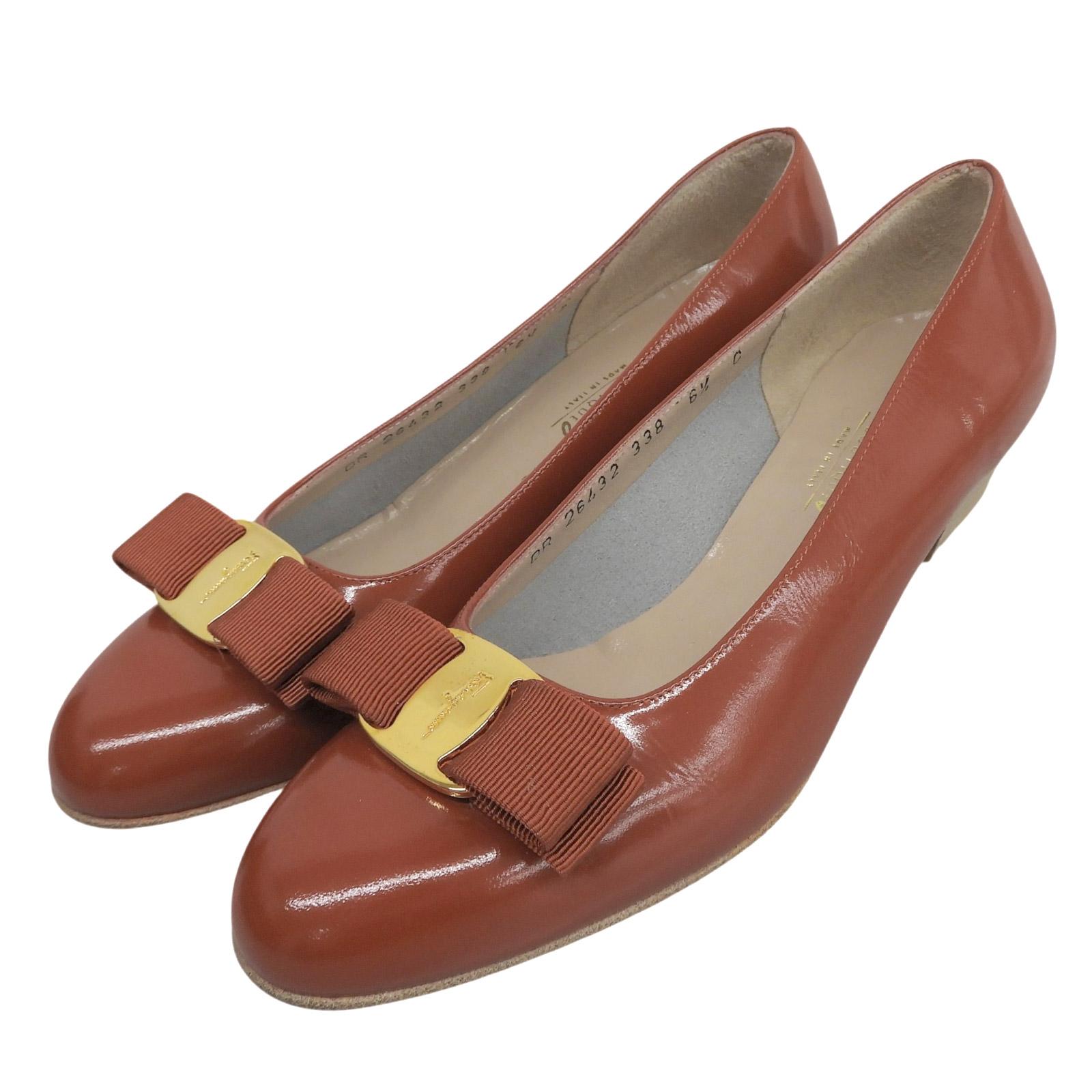Pristine Salvatore Ferragamo pumps VARA terracotta leather Women 6.5 Used