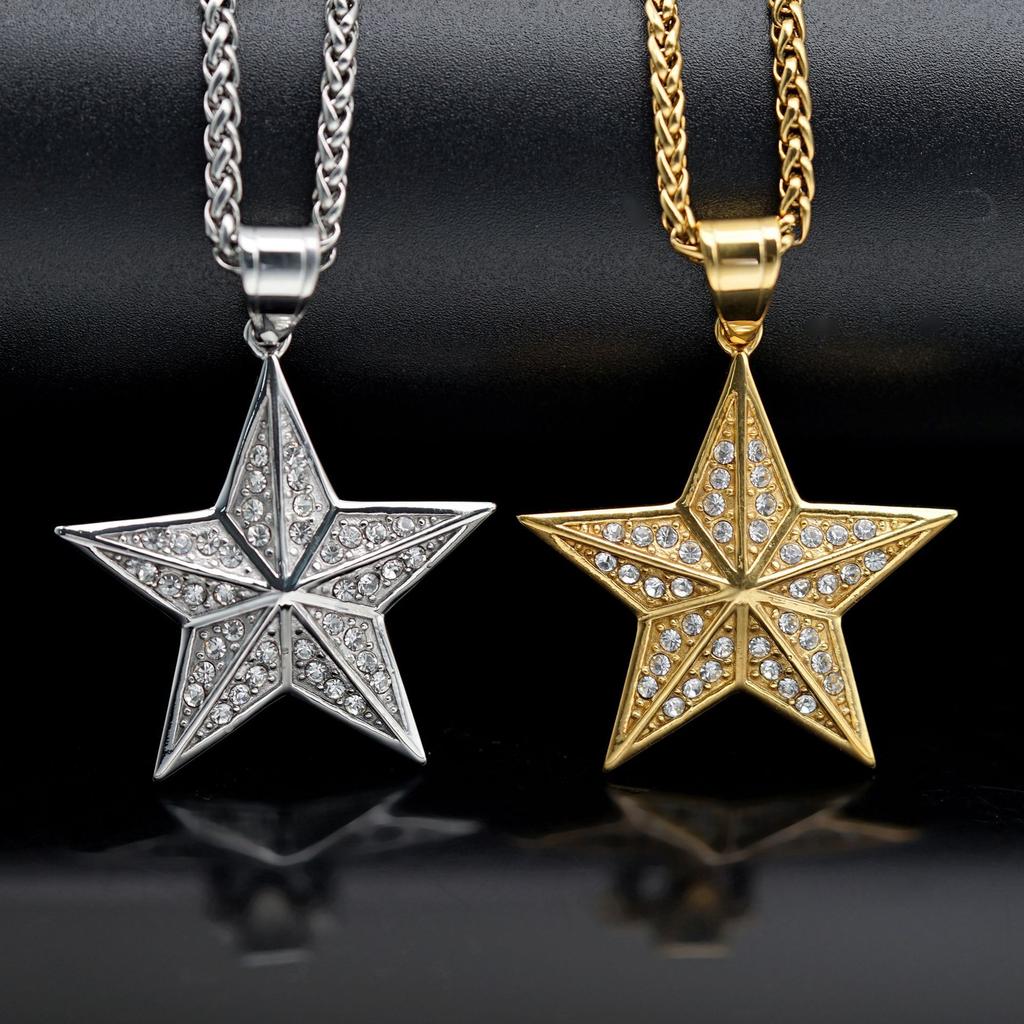 Pendant Rap Hip-hop Fashion Jewelry Three-dimensional Five-pointed Star Necklace