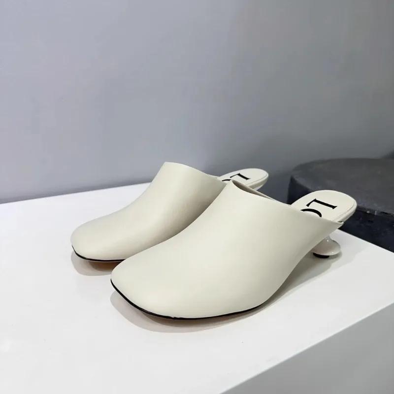 Fashion Custom Irregular Low Heels Shoes Women Round Toe Slippers Slip On Dress Sandals Office Ladies Causal Mules