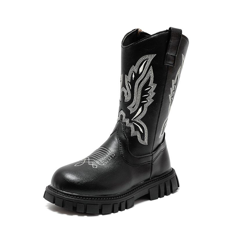 Girls' Boots for Autumn and Winter New Children's High Boots Mid Size Children's Retro Embroidered Knight Boots Girls' Long Boots