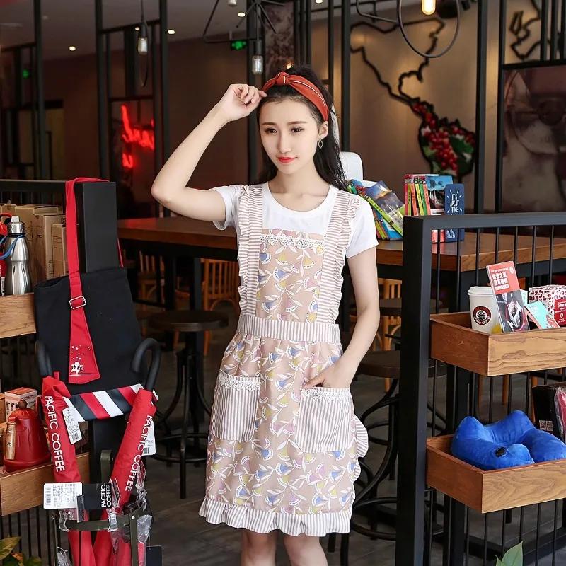 1pcs Dirty Resistant Sleeveless Print Apron Cotton Kitchen Bib with Adjustment Belt for Cooking Cleaning Home Use