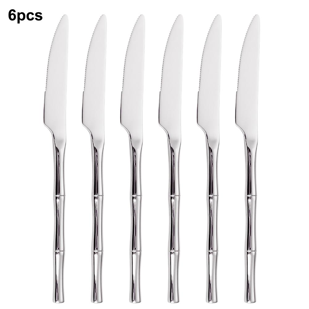 6/24/30Pcs Stainless Steel 304 Cutlery Set Sliver Tableware Western Bamboo Shaped Handle Dinner Set Knife Fork Spoon Sliverware