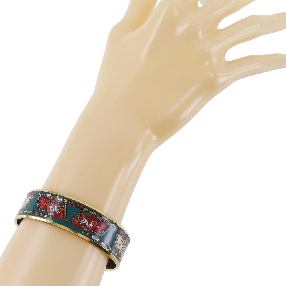HERMES EmailGM Bangle Flag & Bird cloisonne Green Plated Gold 35g Women Used