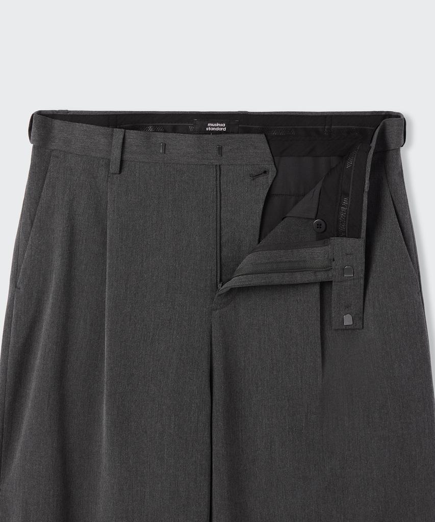 MUSINSA STANDARD One-Tuck Loose Tapered Hidden Banding Slacks [Medium Gray]