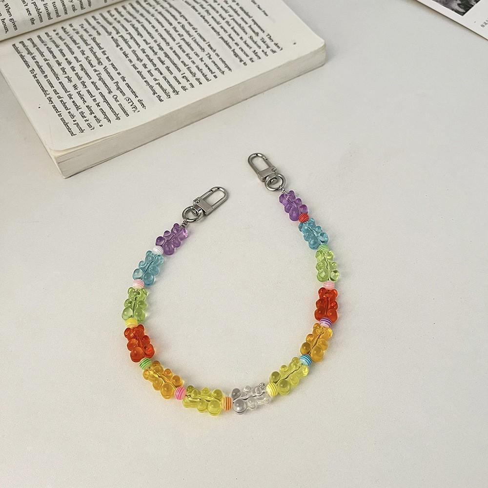 

INS wind color bear beaded anti-lost portable lanyard hand carry fashion chain mobile phone chain