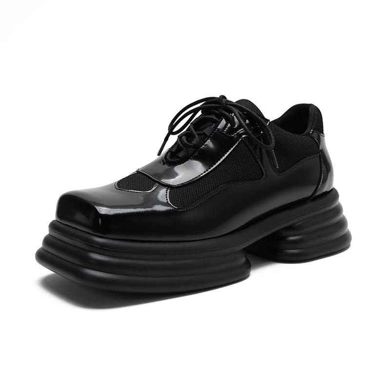 

Мокасины. Новые туфли из бисквита на толстой подошве. Маленькие кожаные туфли в британском стиле в стиле ретро. Женские туфли на толстом каблуке с квадратной головкой. Туфли в студенческом стиле. 37 чёрный