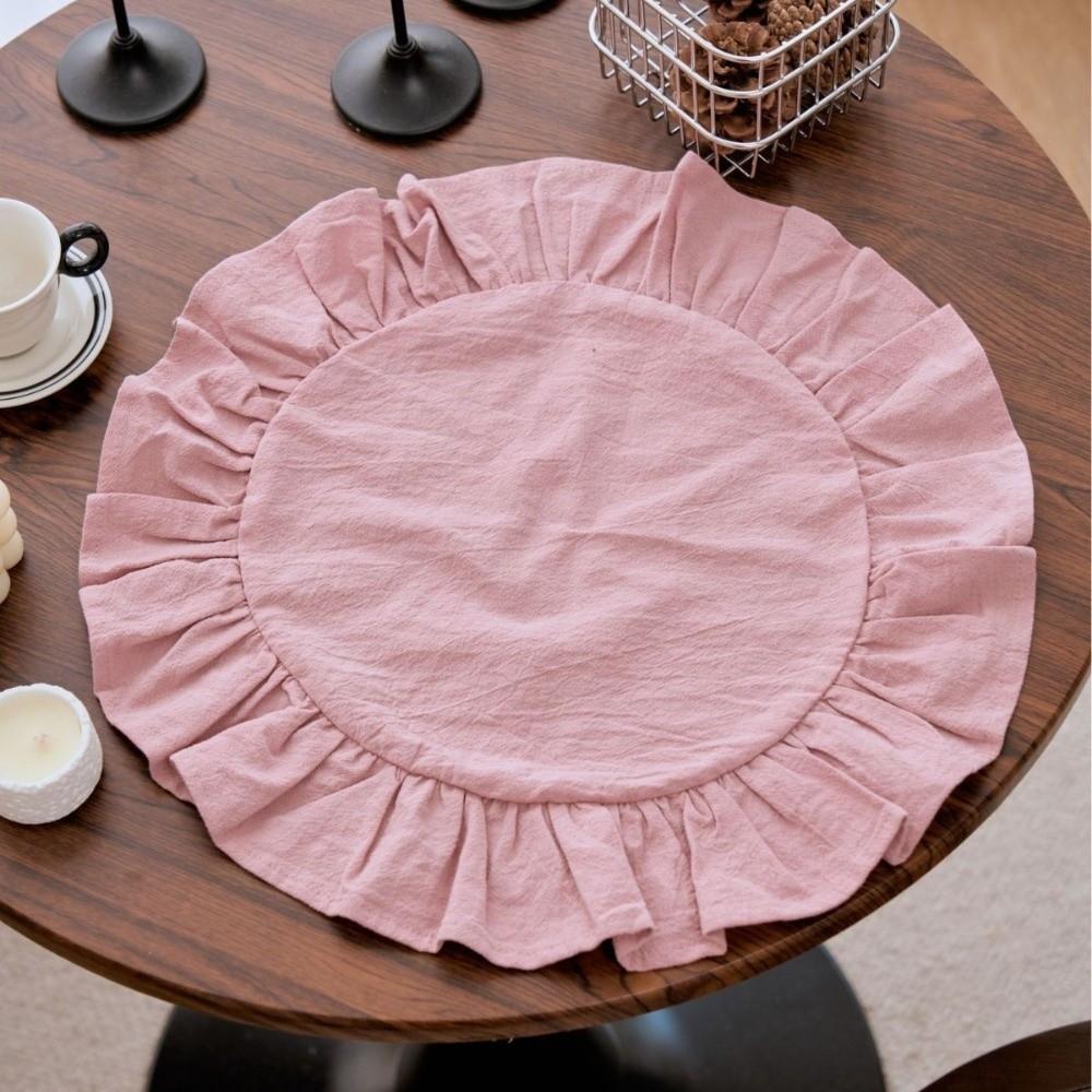 Cotton Ruffled Placemat Simple Round Napkin Everyday Use Heat-Insulating Placemat  Kitchen