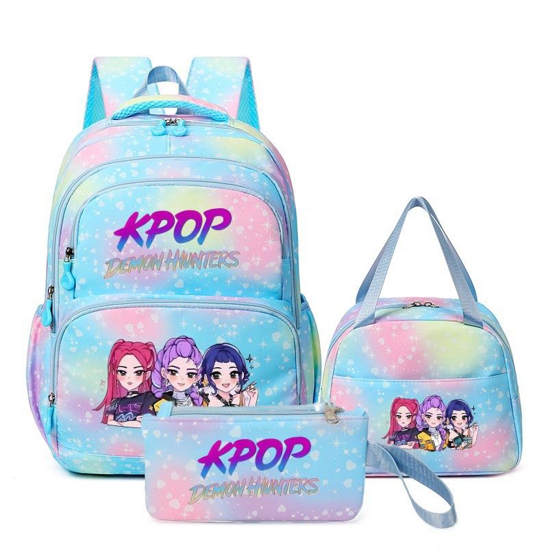 Girls' Group Printed Backpack, Teenage Girl Student Schoolbag, Children'S Large-Capacity Schoolbag Three-Piece Set
