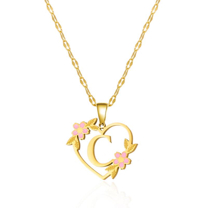 Gold Color Dainty Flower Initials Necklace for Women Trendy Stainless Steel Heart Letter Choker Necklace Alphabet Jewelry Gifts