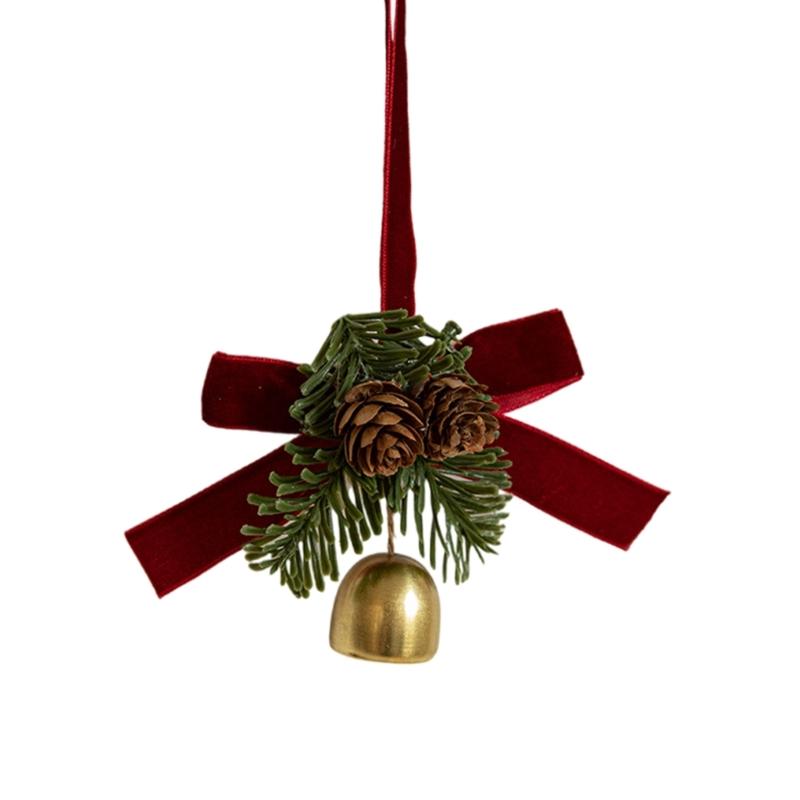 Christmas Tree Hanging Charm Stylish Velvets Bowknot Pinecone Bells Pendant for Holiday Decoration Window Accessories