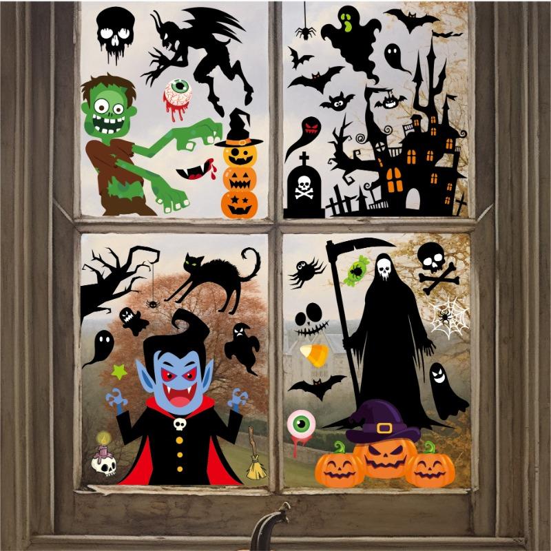 Halloween Window Stickers Skull Bat Ghost Window Glass Static Stickers Holiday Party Decoration Halloween Window Stickers