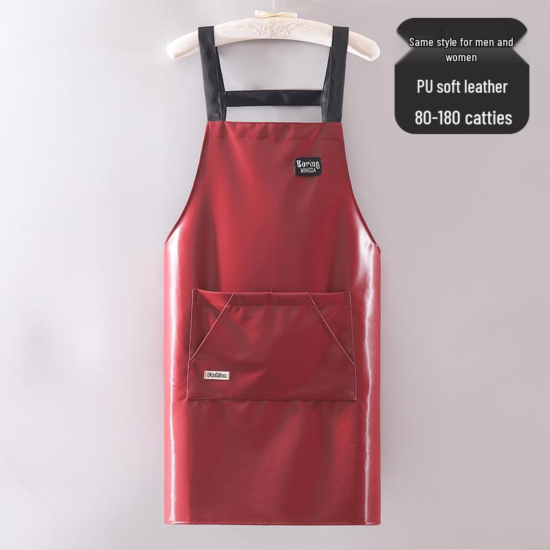 Waterproof PU Leather Kitchen Apron - Oil-Proof and Wash-Free for Home, Restaurant, or Catering Use (Unisex)