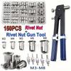 156pcs Manual Ram Gun Set Metric Rivet Nut Combination (M8/M6/M5/M4/M3), Suitable for Furniture, Decoration