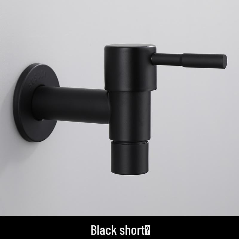 Black 4-Point Stainless Steel Washing Machine Faucet - Quick Open Water Tap for Mop Sink