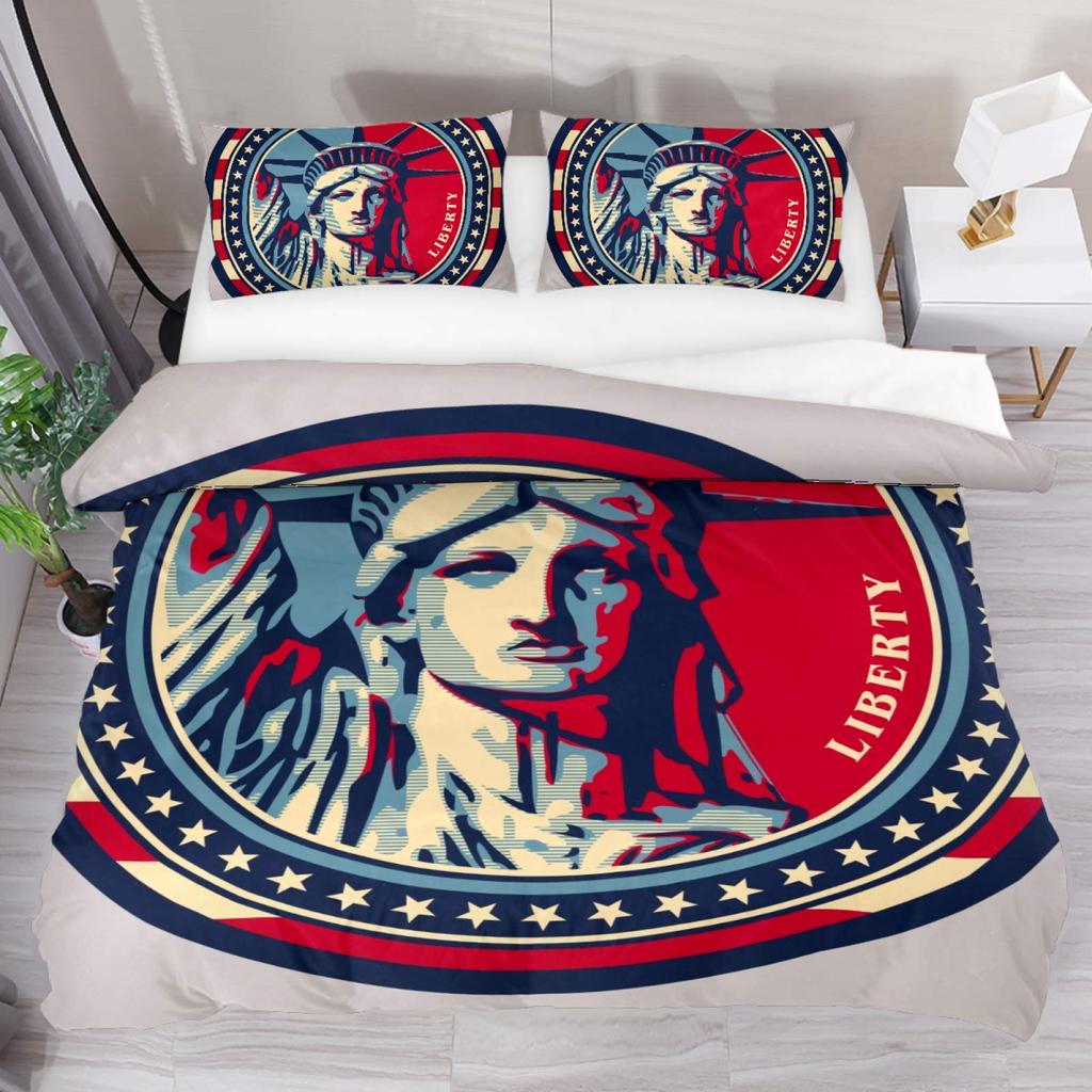 Freiheitsstatue USA Liberty Bettbezug Bettwäsche-Set 3-teilig Leichte Mikrofaser 1 Bettbezug 2 Kissenbezüge, Bequem, Weich
