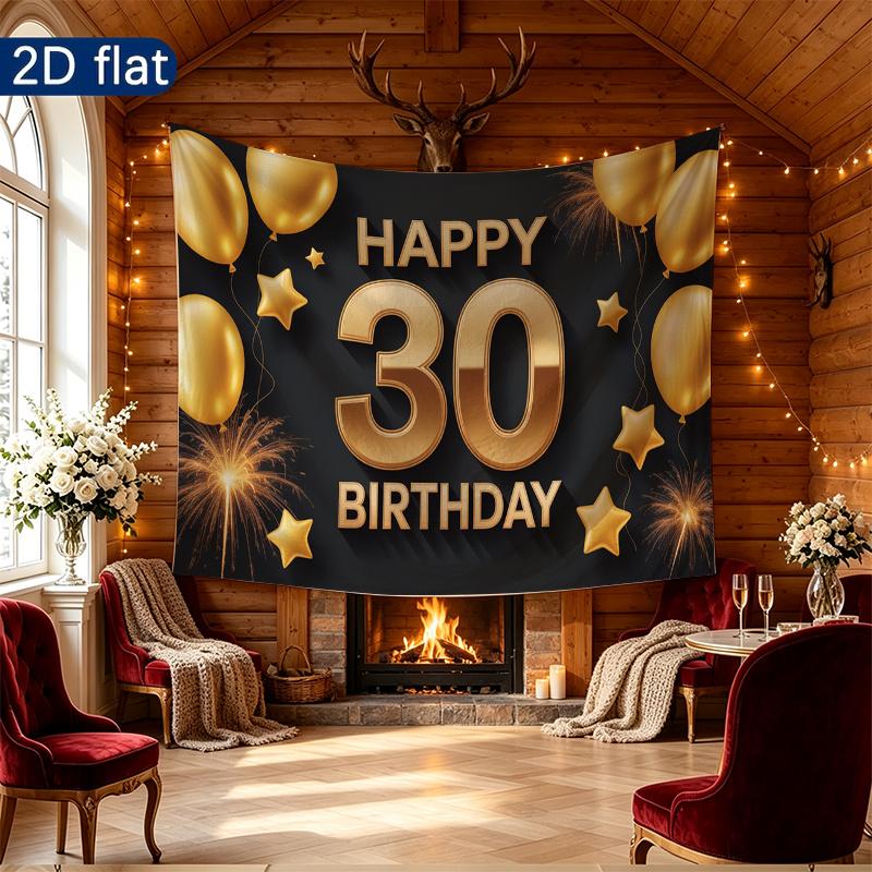 1pc Birthday & Wedding 30th Balloon Indoor/Outdoor Hanging Banner Golden