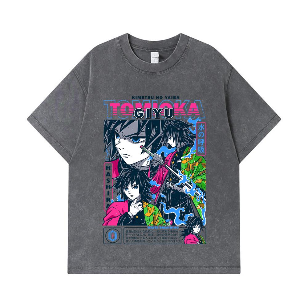 275 GSM Washed T-shirts 100% Cotton Demon Slayer V10 Tomioka Print Unisex Heavy Cotton T Shirt