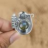 Mothers day Deal Round Labradorite Gemstone Sterling Silver Art Deco Flower Ring