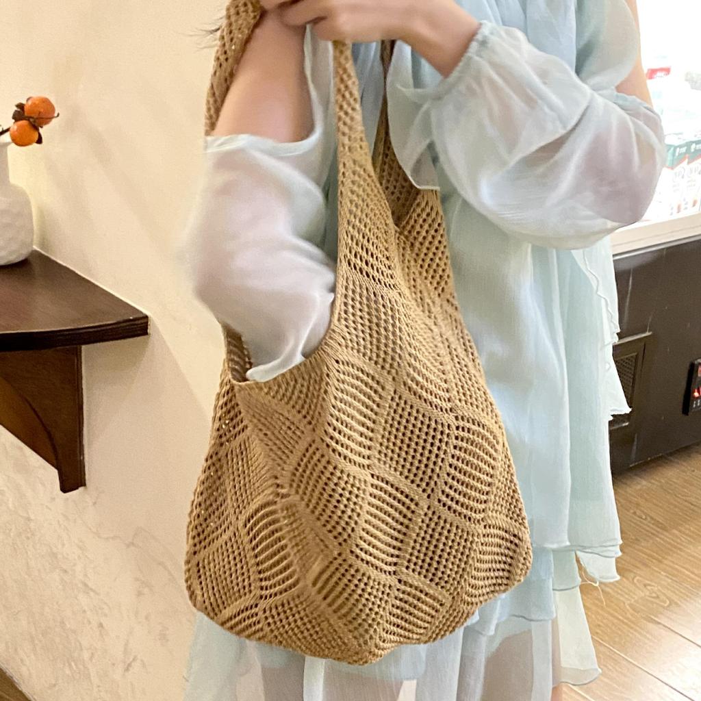 Handwoven Beach Crochet Bag for Women Lightweight Knitted Tote Handbag Summer Shopping Travel Shoulder Purse