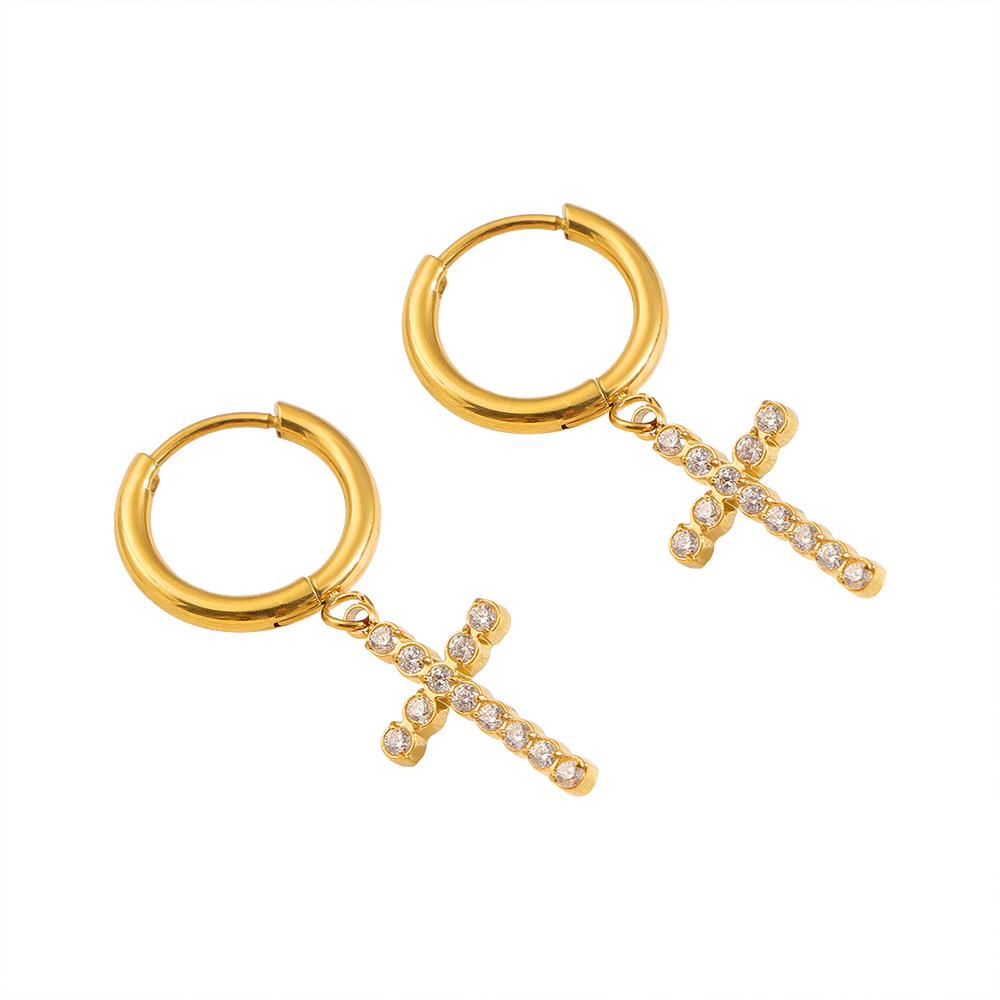 Korean Japanese Diamond-Inlaid Cross Earrings, Unisex Versatile Hip Hop Ear Cuffs, Trendy Sweet Cool Jewelry for Men.