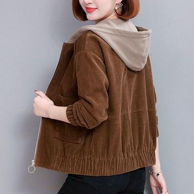 Vintage Short Jacket Women Autumn Fashion Casual Stitching Hooded Short Jackets