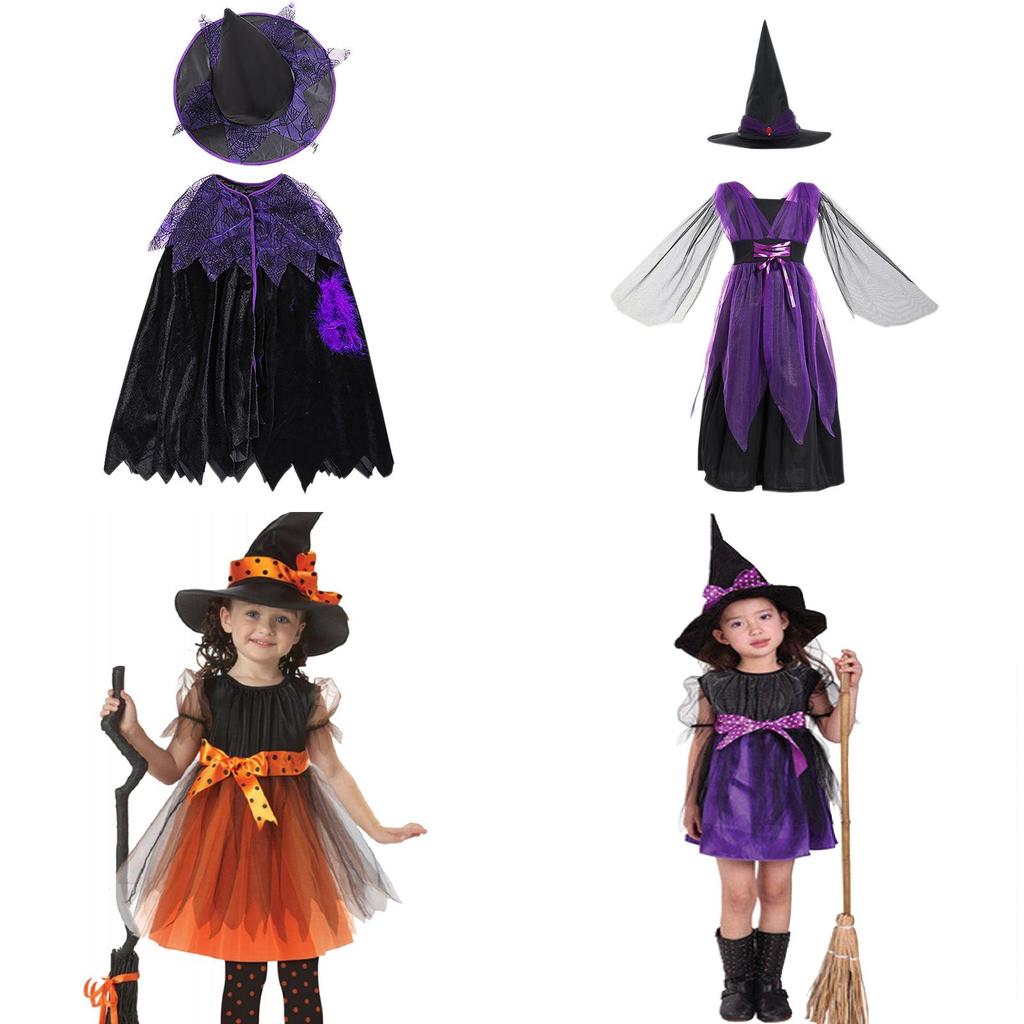Magisches Baby-Mädchenkleid Halloween Cosplay Hexenkostüm für Teenager mit Puffärmeln