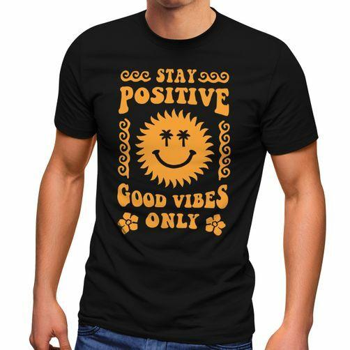 Mens T-Shirt Statement Saying Stay Positive Good Vibes Only Sun Smile-