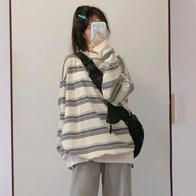 Pruhovaná mikina Dámské Harajuku Oversize Pulovr Korean Ins Designer Volné Topy s dlouhým rukávem Y2k