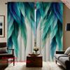 2PC Home Feather Leaf Digital Printed Pattern Curtains with Landscape Background and Pole Bag Curtains, Kitchen, Coffee Shop, Li