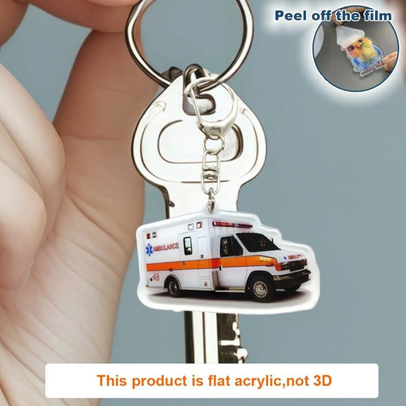 Ambulance Pendant Keychain,Vehicle Theme 2D Flat Acrylic Ornament Charm,Hanging Decoration for Car,Bags,Festive,Home,Party,Gift