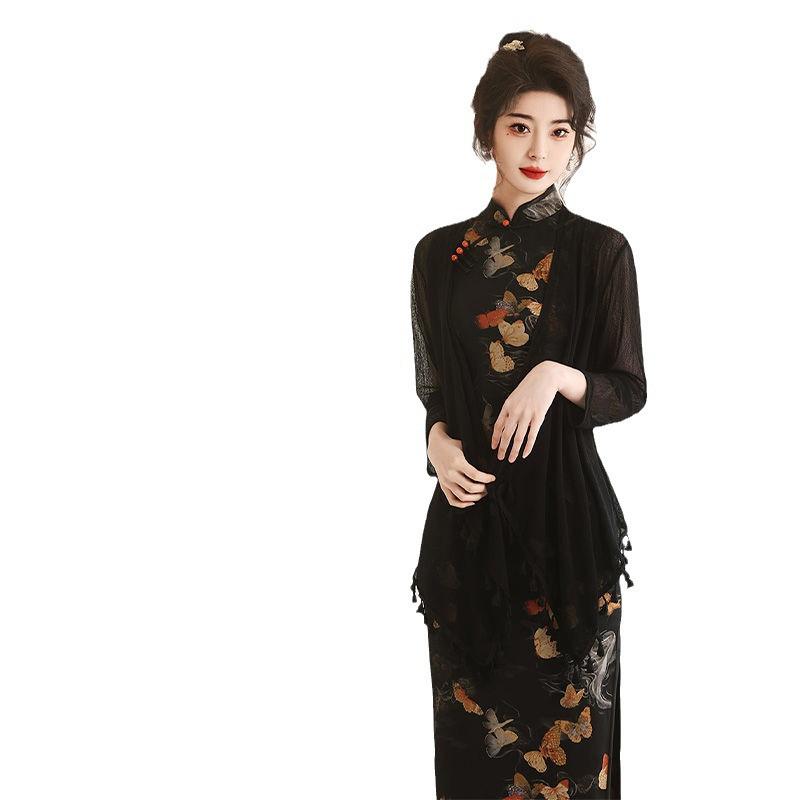 2024 Black Summer Cheongsam Set: Retro Shanghai Sleeveless Style