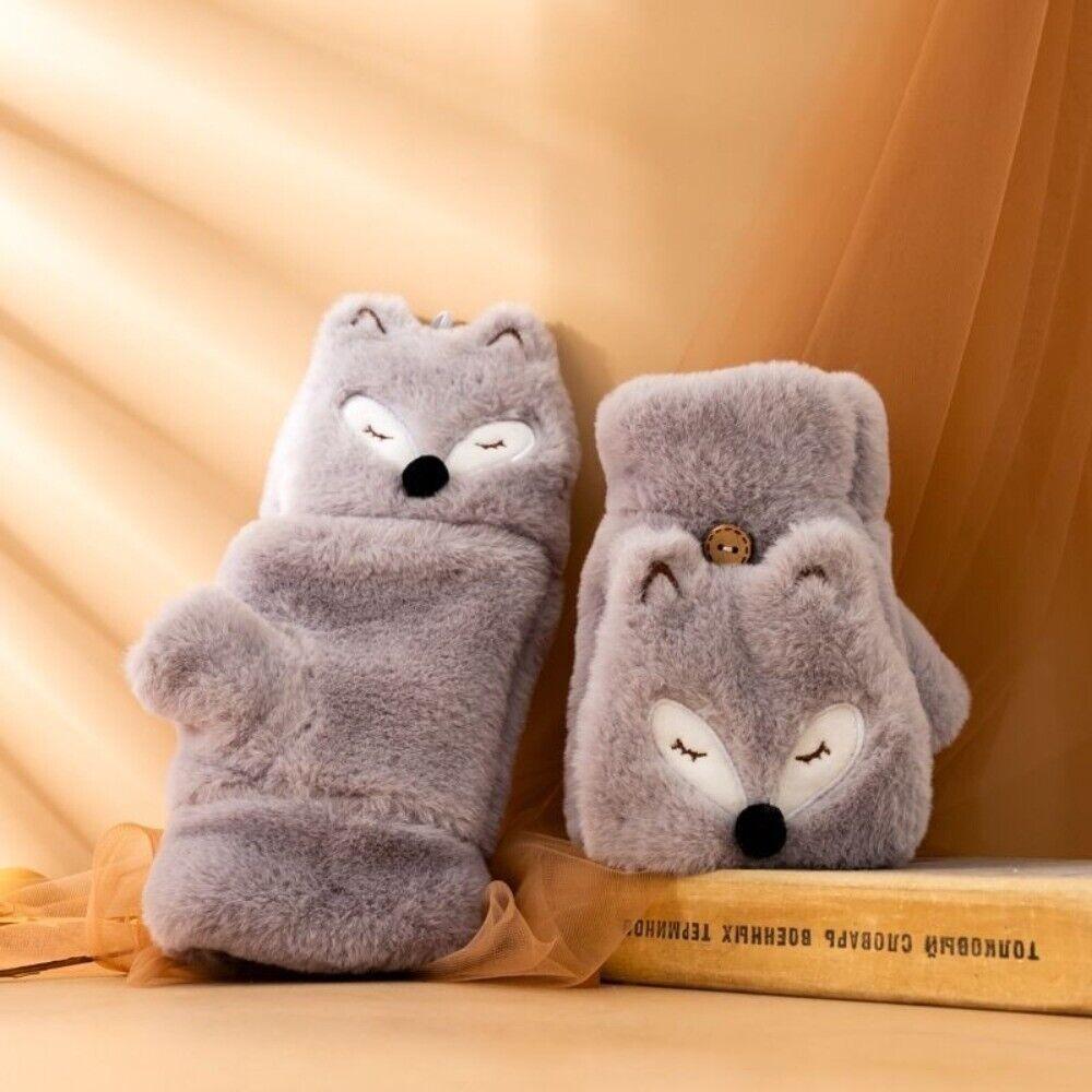 

Cartoon Warm Gloves Thickened Mittens NEW Flip Fingerless Gloves