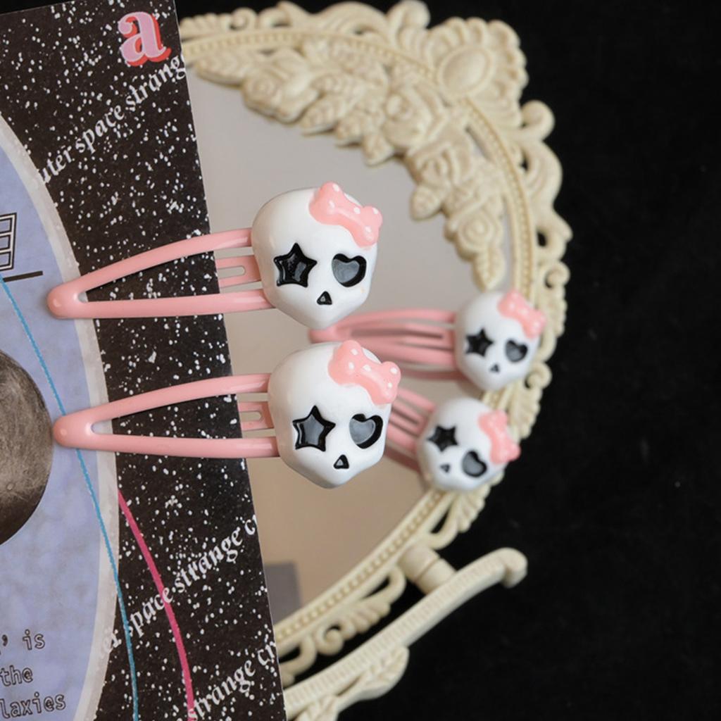 Sweet Hair Clip Lovely Cartoon Skull Shape Snap Hairpin Pink Color Hair Clip for Spring Summer Hairpins for Teenagers