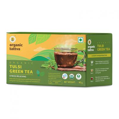 Green Tea with Tulsi (20 Pack, 2 G), Organic Tulsi Green Tea, Organic Tattva