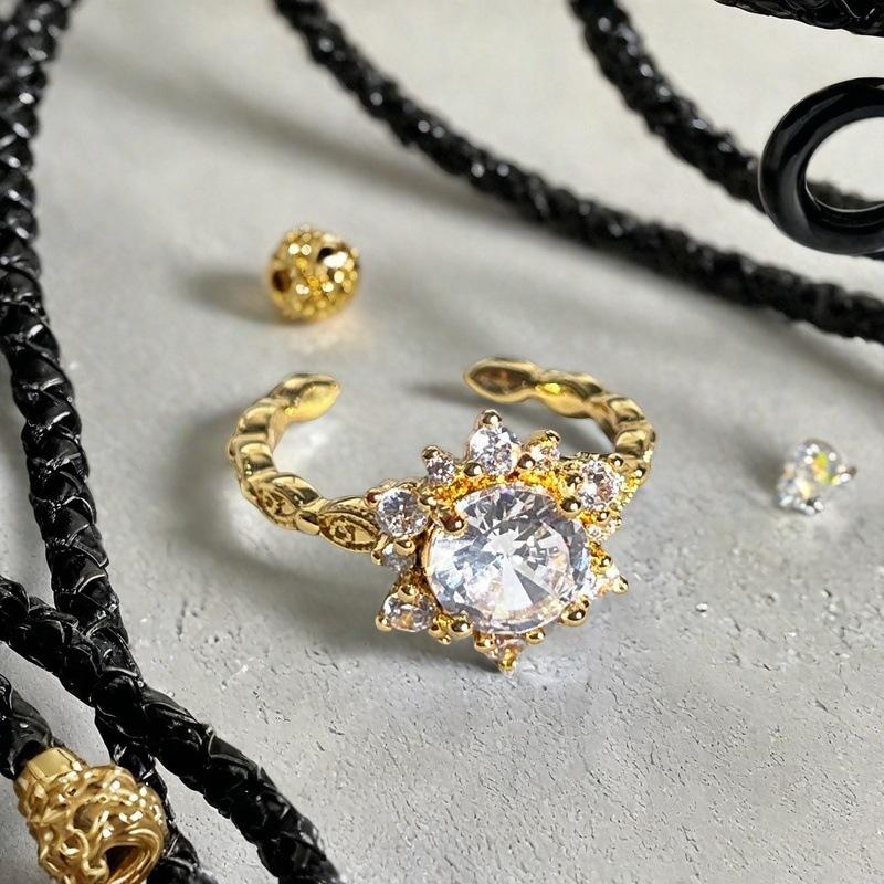 Medieval Jewelry Light Luxury Imitation Colored Treasure Open Ring Love Full Of Diamonds Zircon Retro Ring