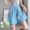 Women's High-Waisted A-Line Wide-Leg Summer Capris with Logo, Ice Silk, Pockets, Thin & Loose