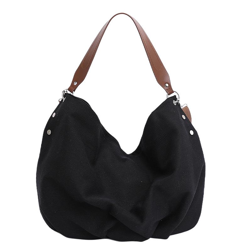 

Solid Zipper Simple Versatile Retro Durable Crossbody Bags 2026 Large Capacity Canvas Casual Shoulder Bags for Women чёрный