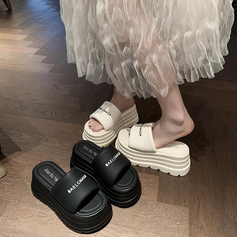 Shining Bright Rhinestones Thick Sole Designer Brand Women Slippers Flat Shoes Open Toe Fashion Sexy Outdoor Ladies Shoes 8CM