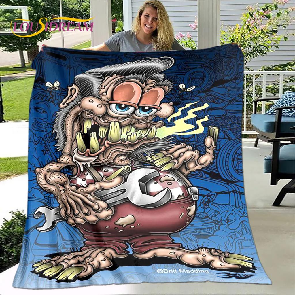 Funny Rat Fink Cartoon Soft Plush Blanket,Flannel Blanket Throw Blanket for Living Room Bedroom Bed Sofa Picnic Cover Bettdecke