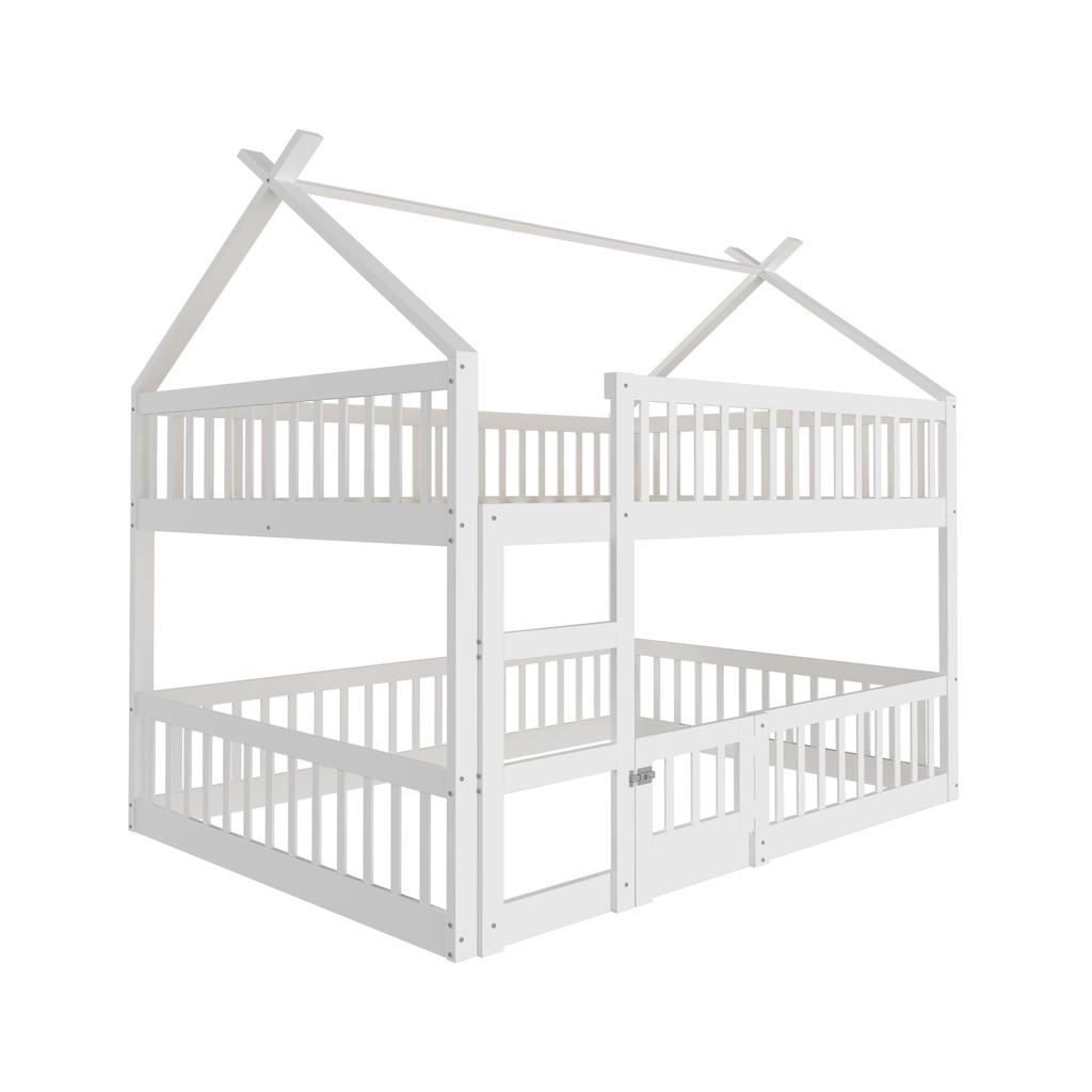 Children's Bunk Bed 140*200, Children's Family Bed, Bunk Bed with Staircase, Loft Design, Solid Wood Bunk Bed Frame, White