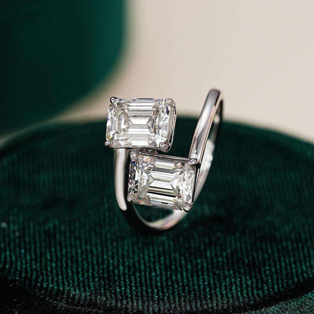 4cttw Emerald Cut Moissanite Ring for Women   Copper2 Stone Lab Diamond Engagement Ring Wedding Bands Jewelry Gift