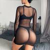 Women's Sheer Mesh See-Through Long Sleeve Crop Tops Casual Clubwear  Dress